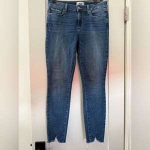 PAIGE Distressed Hem Skinny Jeans in Blue